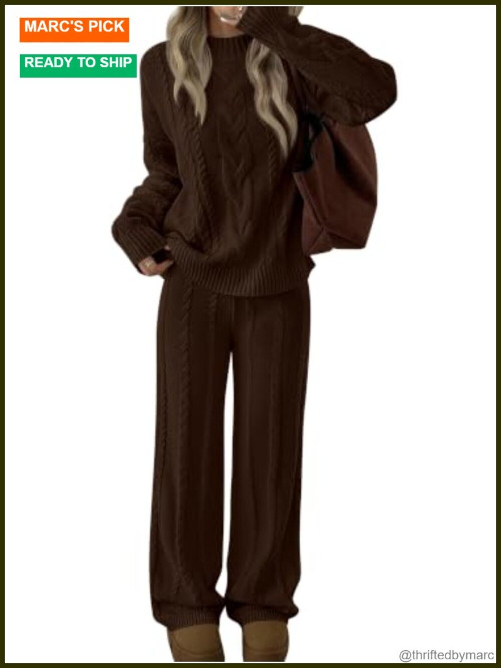 2 Piece Cable Knit Oversized Sweater Lounge Set Knit Pants Pullover